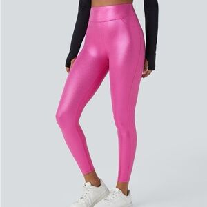 HALARA SoftlyZero™ Faux Leather High Waisted Pocket Leggings in Shiny Fuchsia